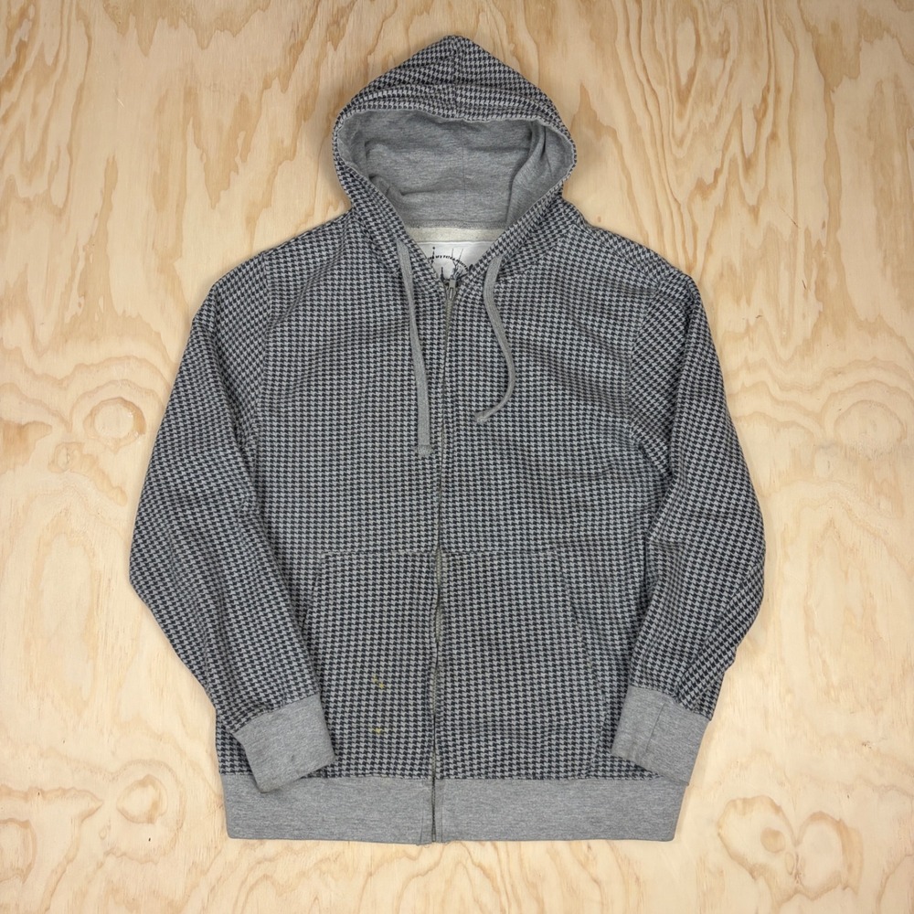 Counter Intelligence Mens Houndstooth Full Zip Hoodie Grey Black Cotton Large